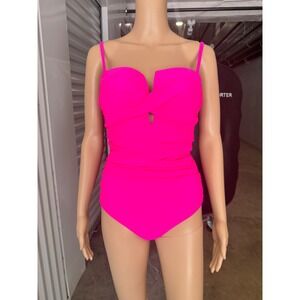 EOMENIE Women Hot Pink Ruched One Piece Swimsuit Twist Front Keyhole Size Medium